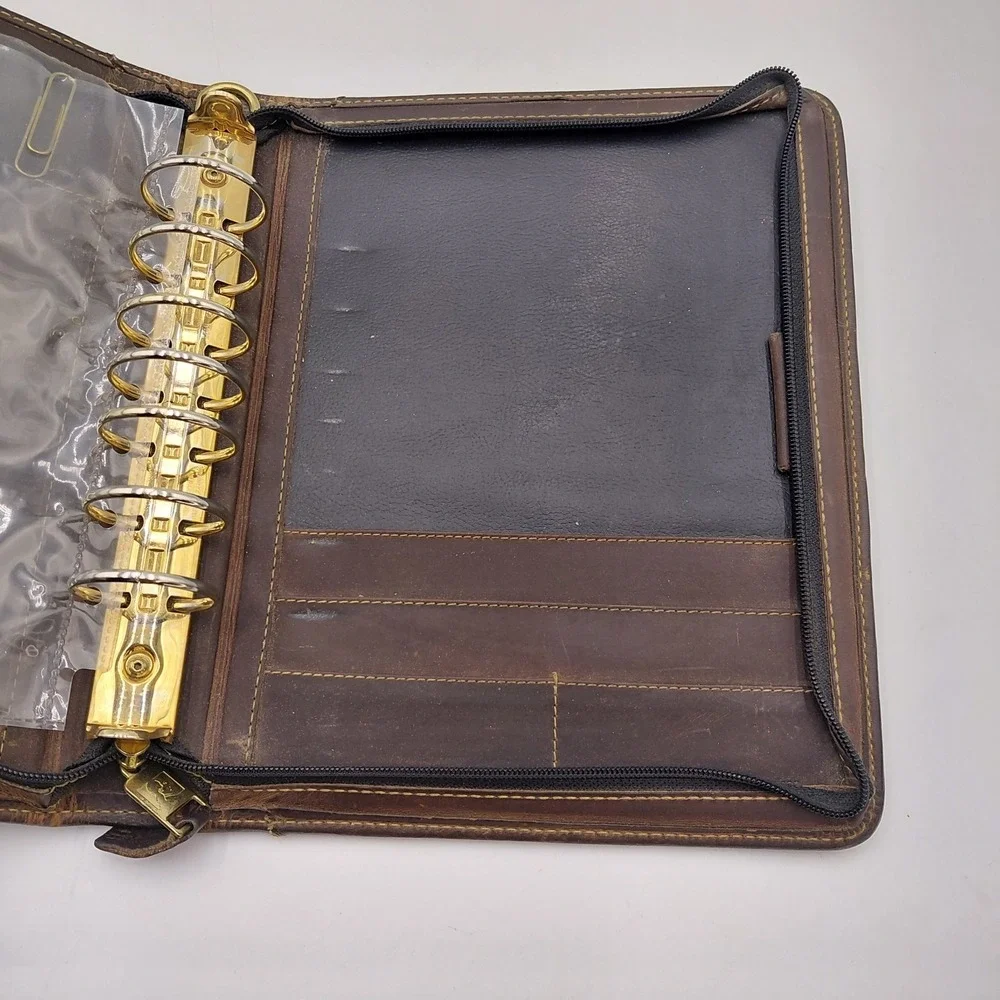 BRONCOS Franklin Covey Brown Leather Zip Planner 7 Ring Binder Vtg 11